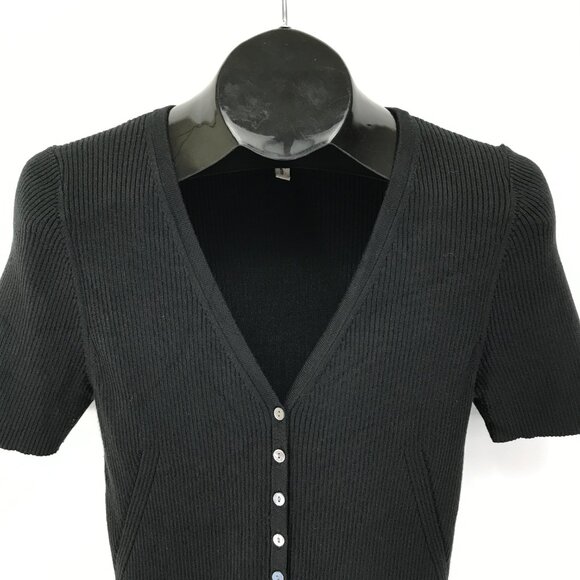 Moth by Anthropologie Rib Knit Button Up Top Women's Large Black Stretch Casual - Picture 2 of 9